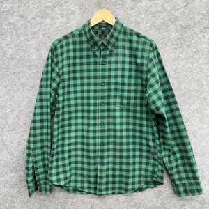 J.Crew OXFORD Men's Flannel Shirt, 100% Cotton, Slim, Pockets, Green Plaid, L
